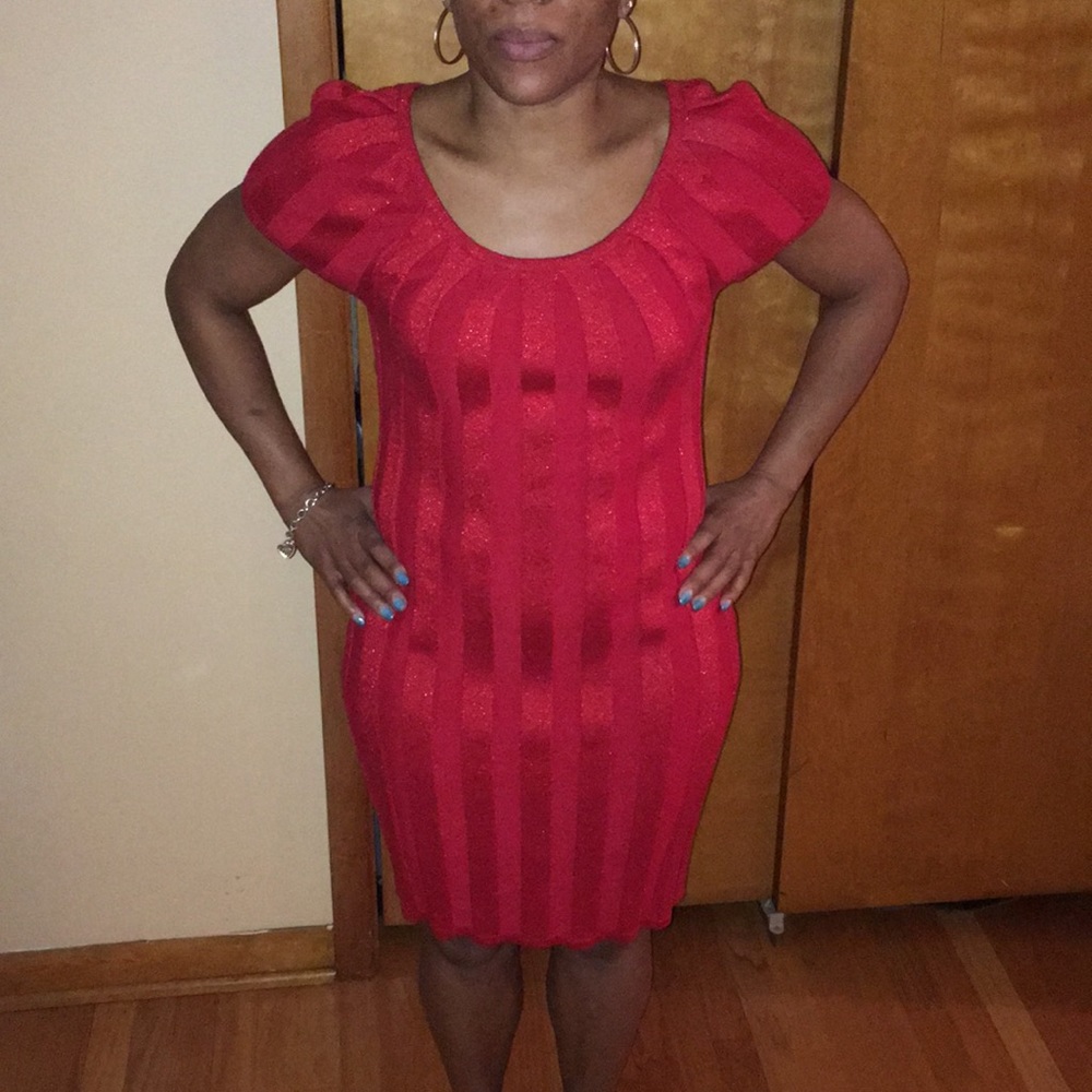 Ronni Nicole Red Pleated Sweater Dress